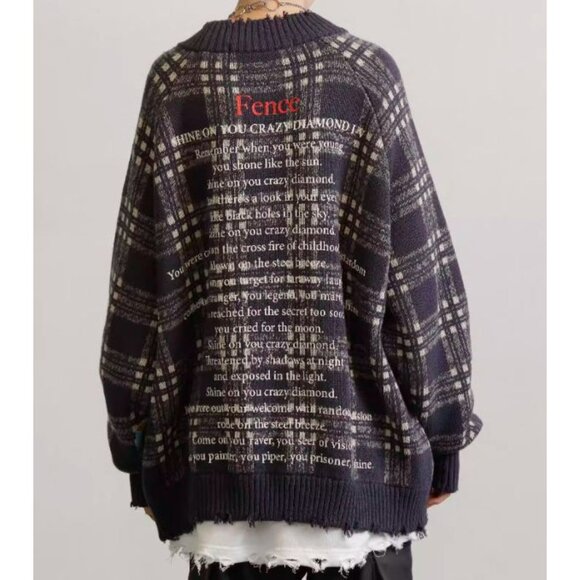 Navy Plaid Graphic Sweater NWT Mens XL Teen Selling Poetry 100% Cotton Unvesno - Picture 9 of 14